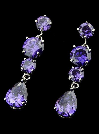 Romwe Purple Drop Gemstone Silver Earrings