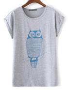 Romwe Grey Eagle Print Round Neck Short Sleeve T-shirt