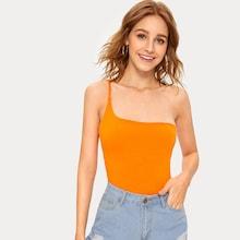 Romwe Asymmetrical Neck Solid Cami Top