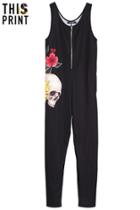 Romwe Romwe Sunflower Skull Sleeveless Jumpsuits