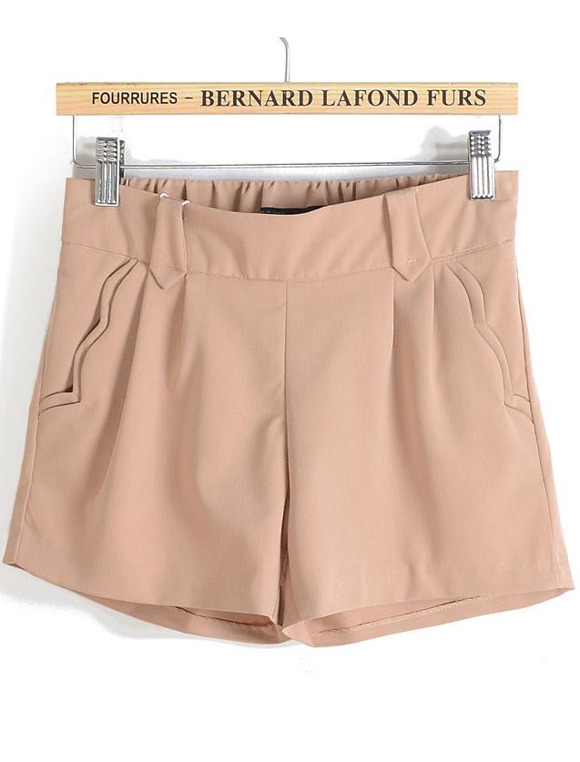 Romwe Waves Pockets Khaki Shorts