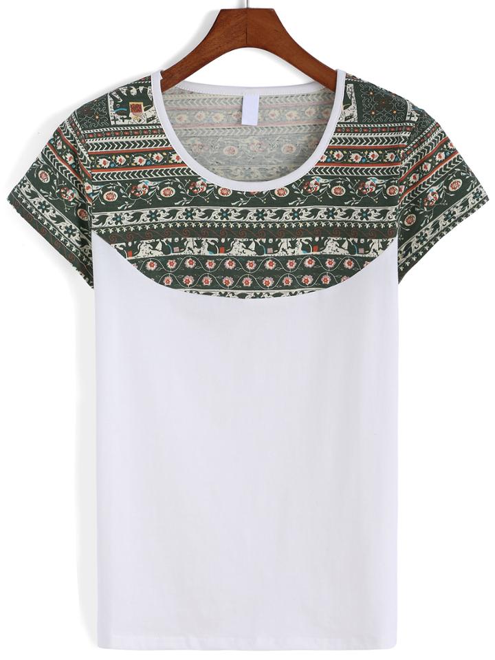 Romwe Tribal Print White T-shirt