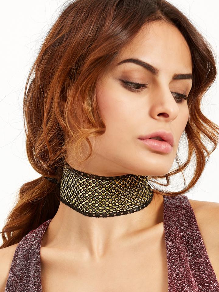 Romwe Black Lace Hollow Out Wide Choker