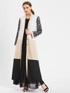 Romwe Color Block Contrast Eyelash Lace Abaya With Belt
