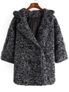Romwe Hooded Double Breasted Loose Grey Coat