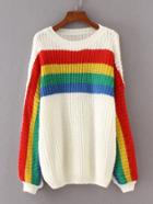 Romwe Block Striped Drop Shoulder Jumper Sweater