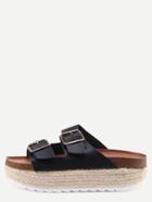 Romwe Buckled Strap Flatform Sliders - Black