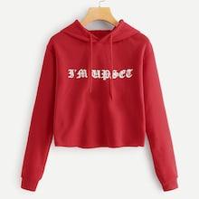 Romwe Letter Print Drawstring Sweatshirt