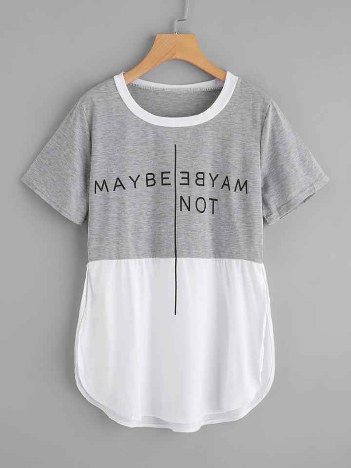 Romwe Two Tone Curved Hem Tee