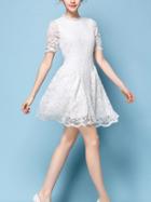 Romwe Short Sleeve Lace Skater Dress