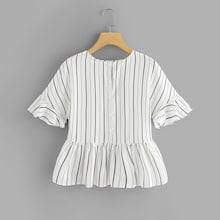 Romwe Fluted Sleeve Ruffle Hem Striped Top