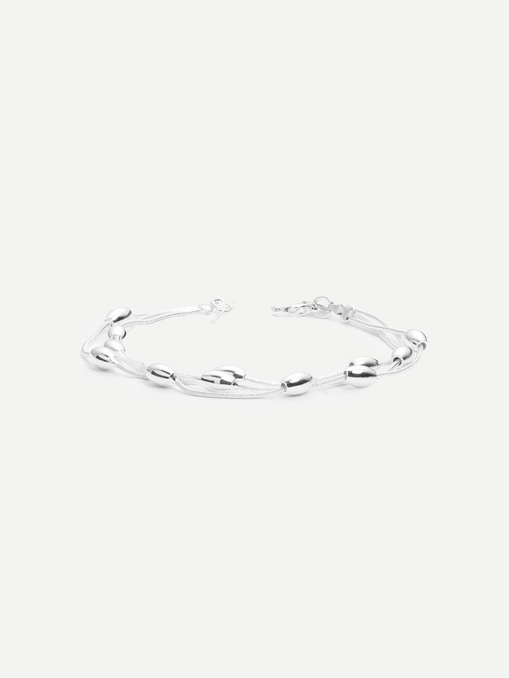 Romwe Silver Multilayer Metallic Beads Bracelet