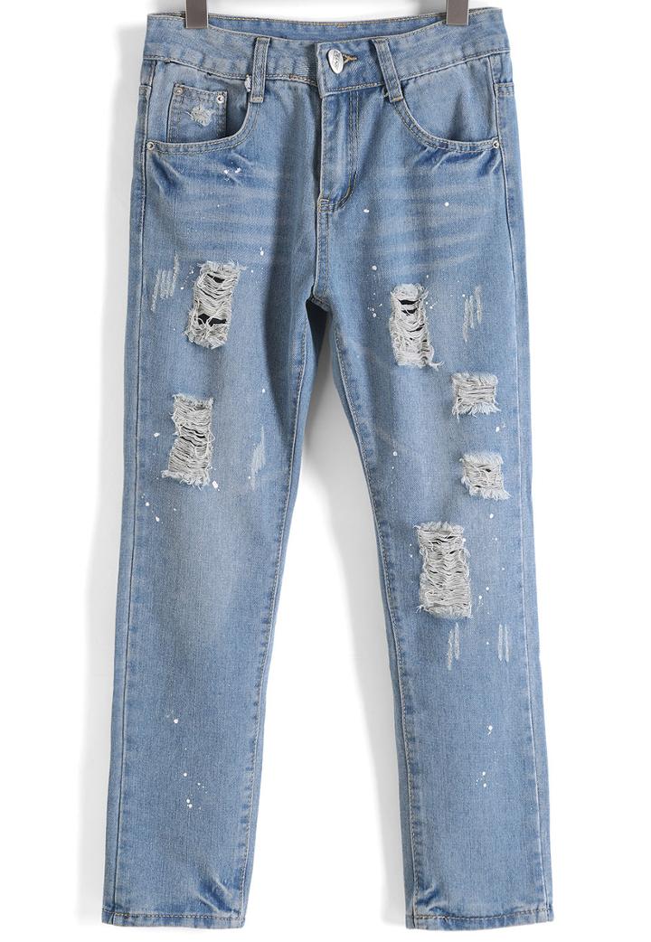 Romwe Vintage Ripped Straight Denim Pant