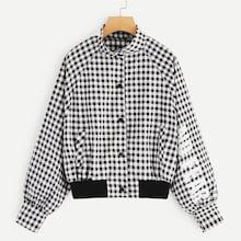 Romwe Checkerboard And Letter Print Jacket