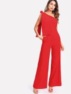 Romwe Knot One Shoulder Palazzo Jumpsuit