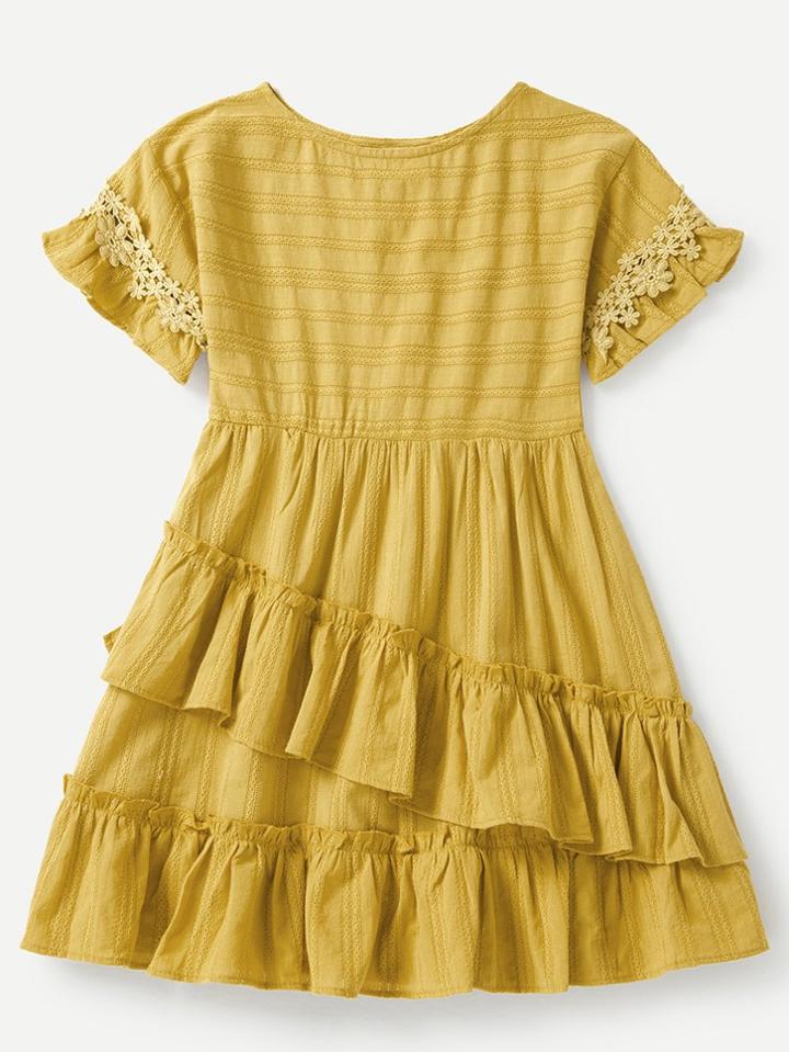 Romwe Ruffle Trim Lace Panel Dress