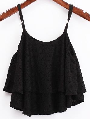 Romwe Black Layered Lace Cami Top