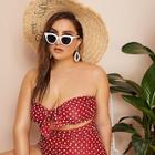 Romwe Plus Dot Print Cut-out Bandeau One Piece Swim