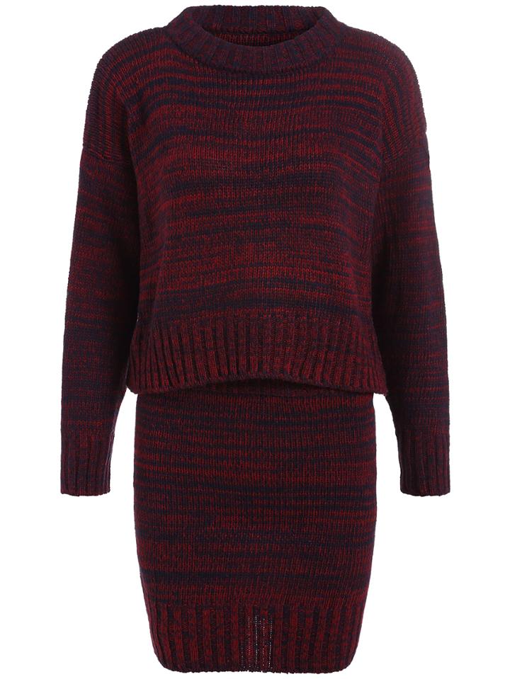 Romwe Long Sleeve Crop Sweater With Bodycon Skirt