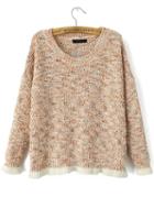 Romwe Contrast Trims Loose Knit Apricot Sweater