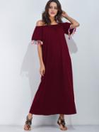 Romwe Bardot Fringe Trim Full Length Dress
