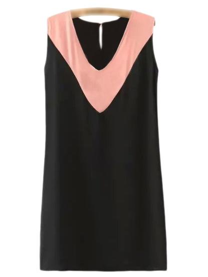 Romwe Pink Sleeveless V Neck Keyhole Back Shift Dress