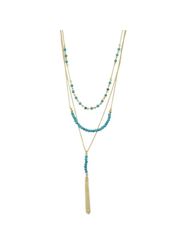 Romwe Blue Beads Long Chain Necklace