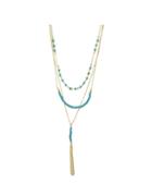 Romwe Blue Beads Long Chain Necklace