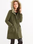 Romwe Olive Green Faux Fur Hood Parka Coat