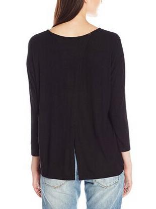 Romwe Black Slit Back High Low T-shirt