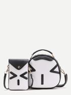 Romwe Black Emoji Pattern Crossbody Bag With Pouch Bag