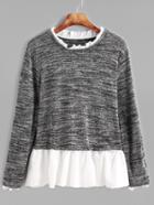 Romwe Dark Grey Contrast Ruffle Trim T-shirt