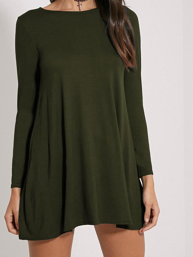 Romwe Long Sleeve Shift Army Green Dress
