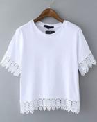 Romwe White Short Sleeve Peplum Hem Crop T-shirt