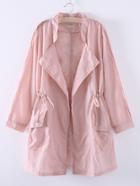 Romwe Pink Asymmetric Elastic Waist Pocket Coat