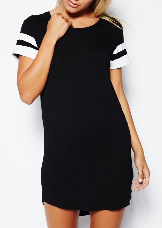Romwe Contrast Sleeve Round Neck Dress