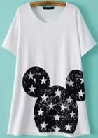 Romwe Star Mickey Print White T-shirt