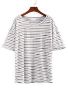 Romwe Drop Shoulder Pocket Front Striped T-shirt