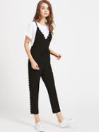 Romwe Criss Cross Back Scallop Trim Drawstring Jumpsuit