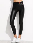 Romwe Rose Patch Faux Leather Leggings
