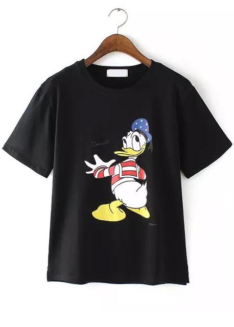 Romwe Donald Duck Black T-shirt