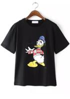 Romwe Donald Duck Black T-shirt