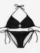 Romwe Ruffle Detail Halter Bikini Set