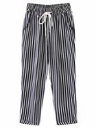 Romwe Black White Tie-waist Pockets Vertical Stripe Pants