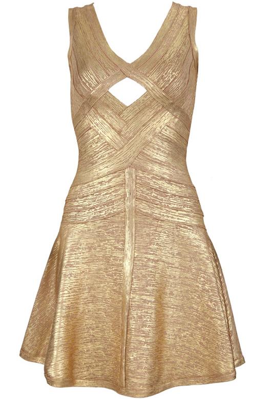 Romwe Gold V Neck Sleeveless Hollow Ruffle Dress