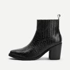 Romwe Crocodile Pattern Block Heeled Ankle Boots