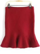 Romwe Knit Mermaid Hem Wine Red Skirt