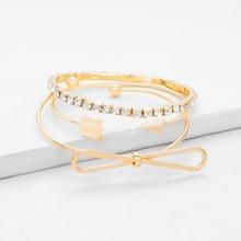 Romwe Rhinestone & Knot Design Bracelet Set 3pcs