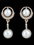 Romwe White Pearl Gold Dangle Earrings
