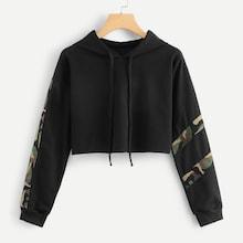 Romwe Camo Panel Drawstring Hoodie
